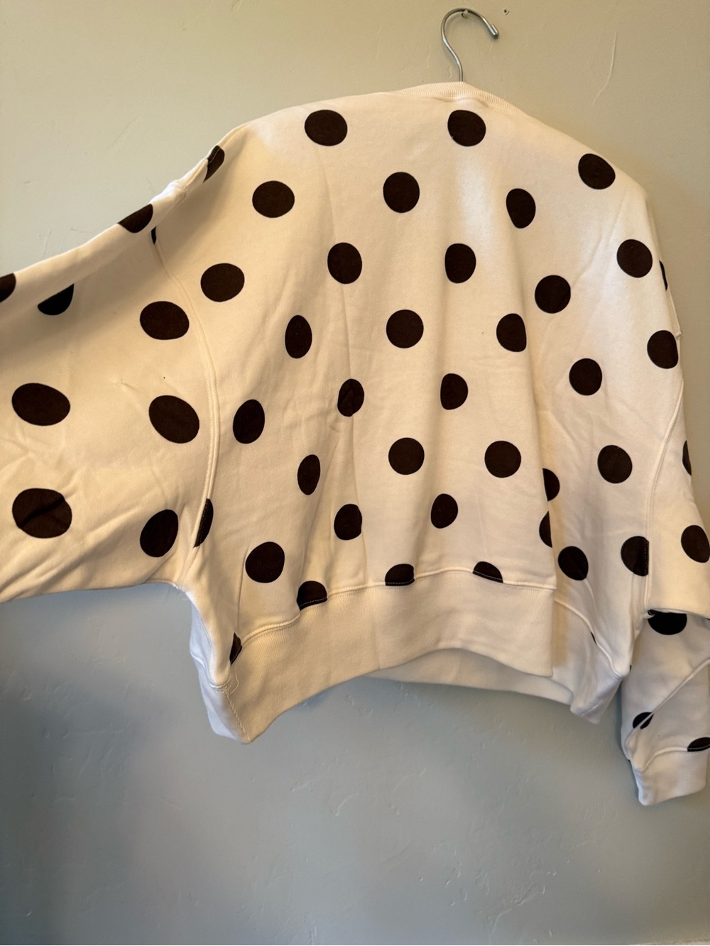 NWOT Zenana Polka Dot Lounge Set - Cream & Brown Sweatshirt Shorts 2-Piece - Picture 3 of 10